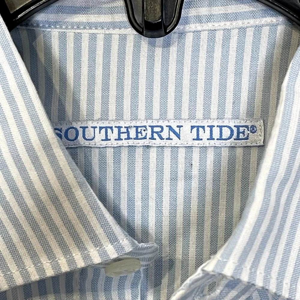 Southern Tide Shirt Size 4 Blue White Striped Cotton Stretch Blend Womens LS - Picture 6 of 8
